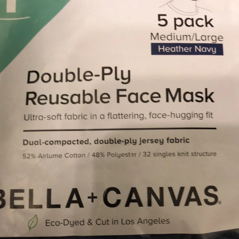 Double ply reusable face masks (5 pack) medium/large